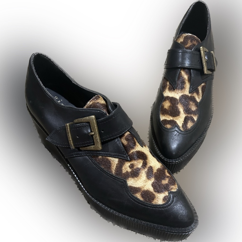 NEW Gianni Bini Slaede Leopard Print Calf Hair Platform Creepers 7.5 Buckle